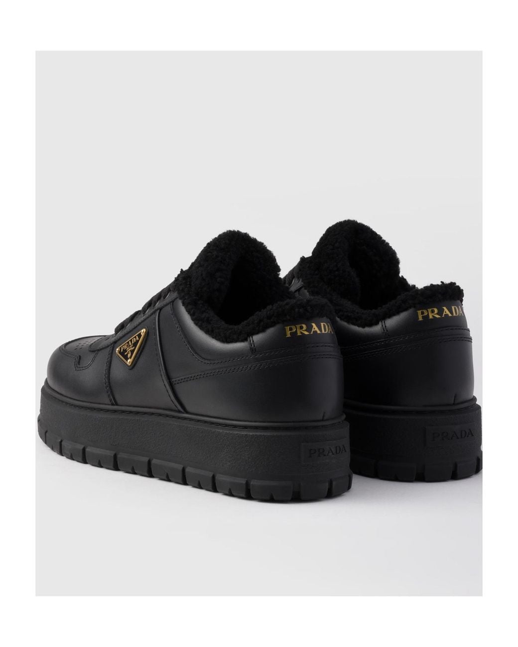 Prada Black Leather Laced Sneakers for men
