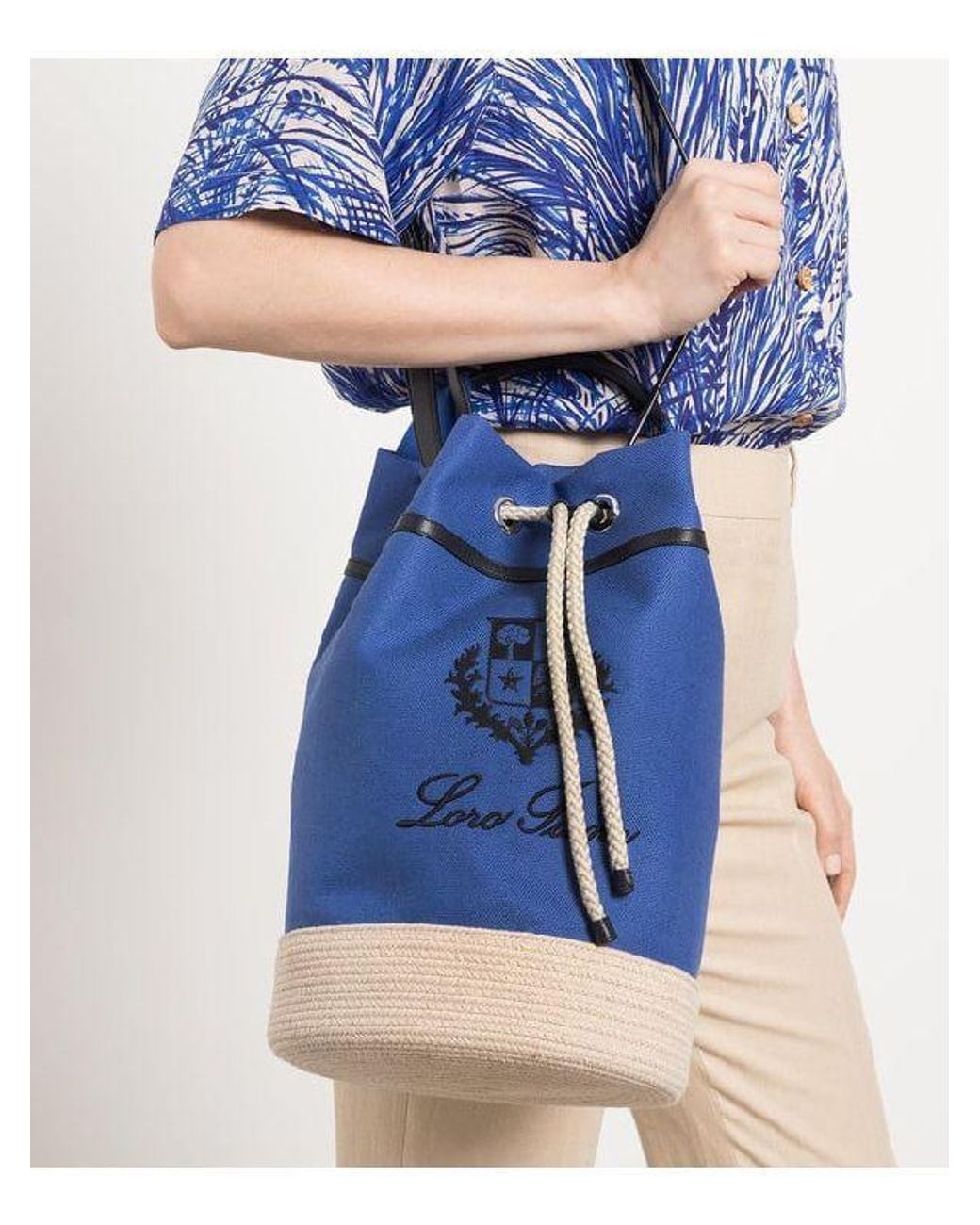 Loro Piana Blue Logo Bucket Bag
