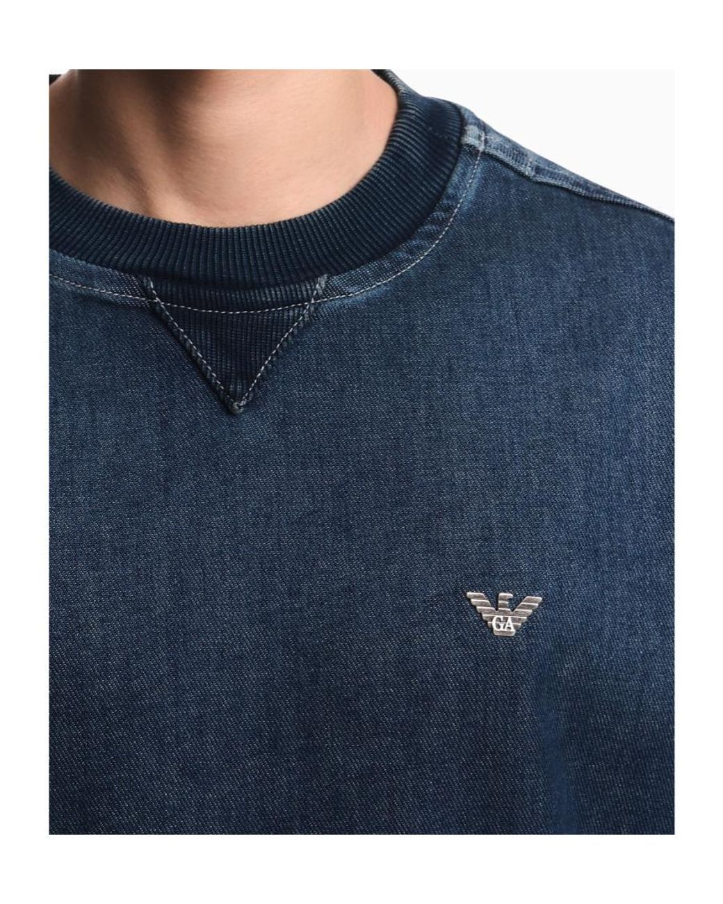 Emporio Armani Blue Logo Plaque Denim Sweatshirt for men