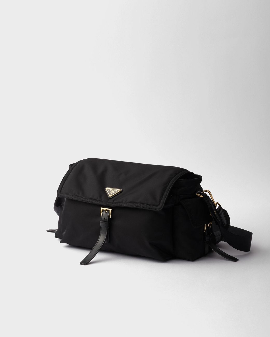 Prada Black Logo Plaque Foldover-Top Shoulder Bag