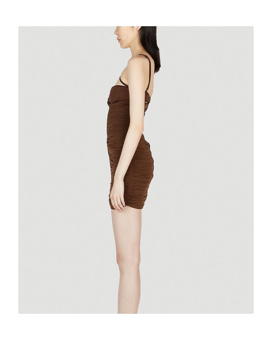 Mugler Brown ミュグレー カットアウト シャーリング パーティー ミニドレス
