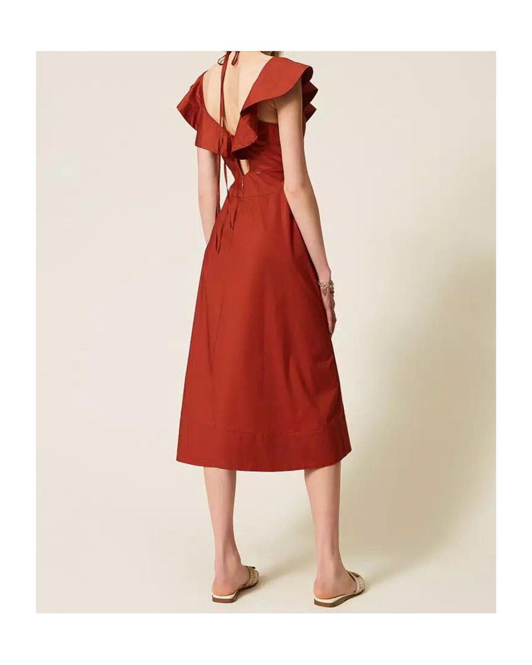 Twinset Red Ruffled Open-Back Midi Dress