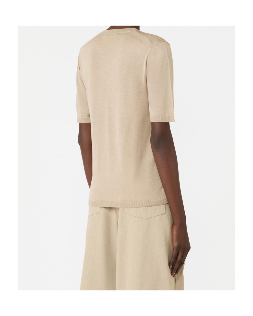 Max Mara Natural Short-Sleeved Knitted Top