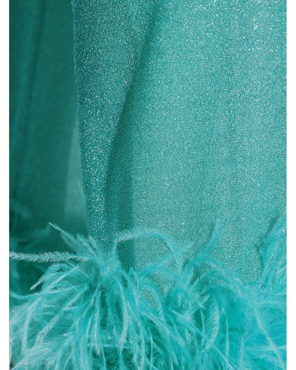 Oseree Blue Feather-Trimmed Straight-Leg Trousers