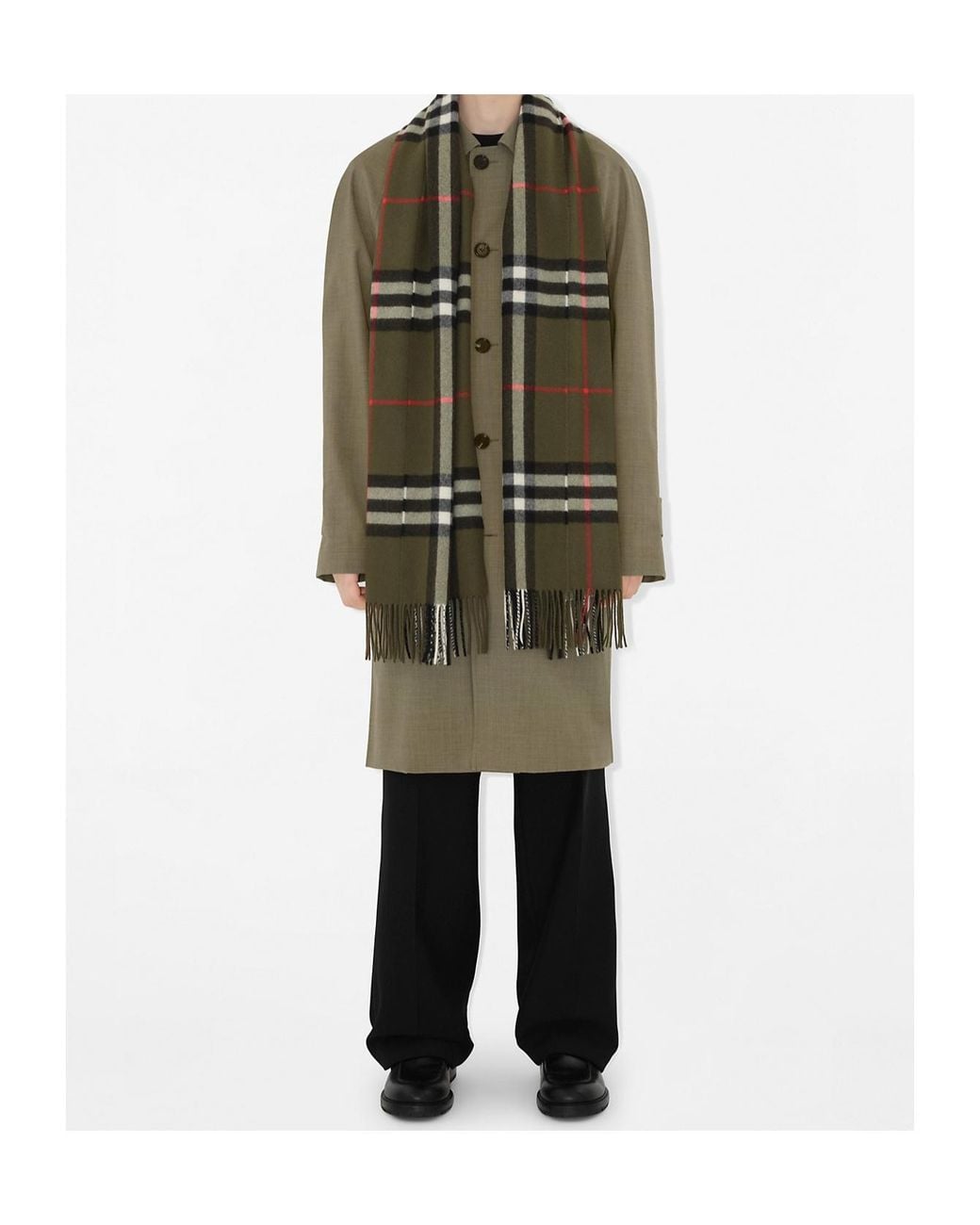 Burberry Green Plaid Check Fringed Scarf