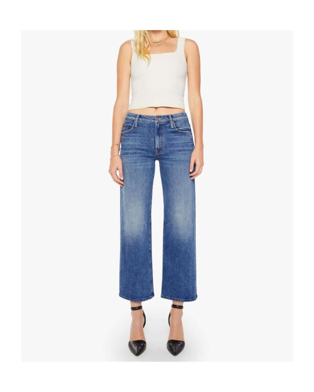 Mother Blue The Mid Rise Maven Flood Wide-Leg Jeans