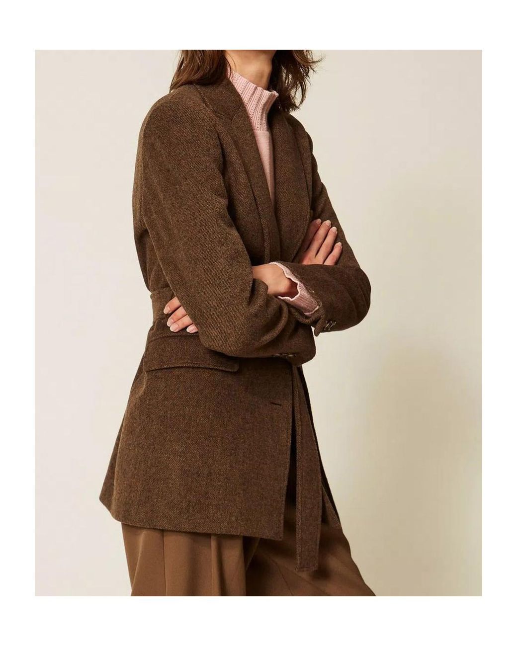Twinset Brown Velvet-Finish Wool Blazer