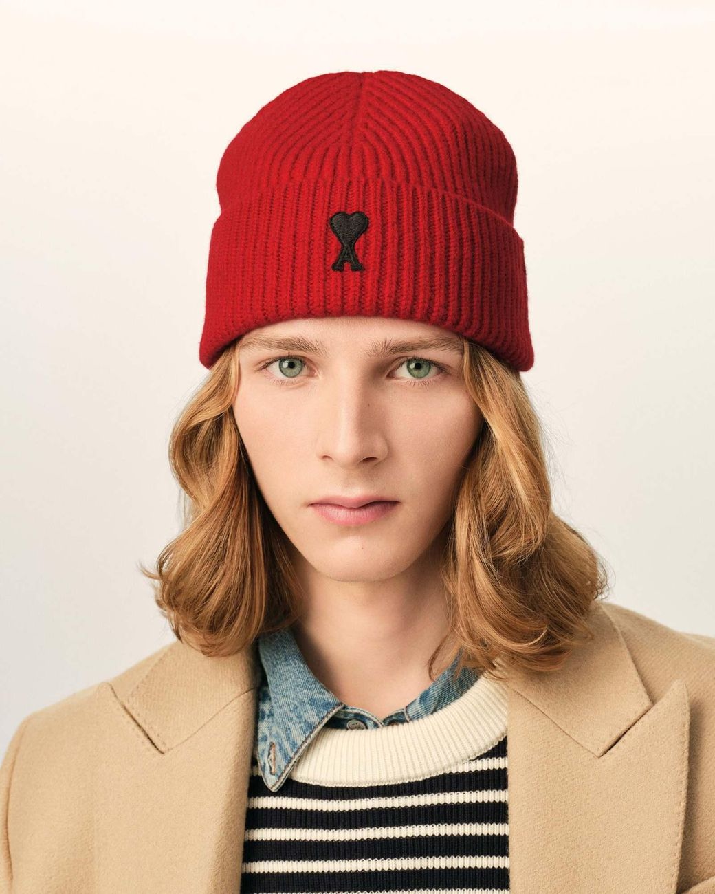 AMI Red Ribbed Knit Hat for men