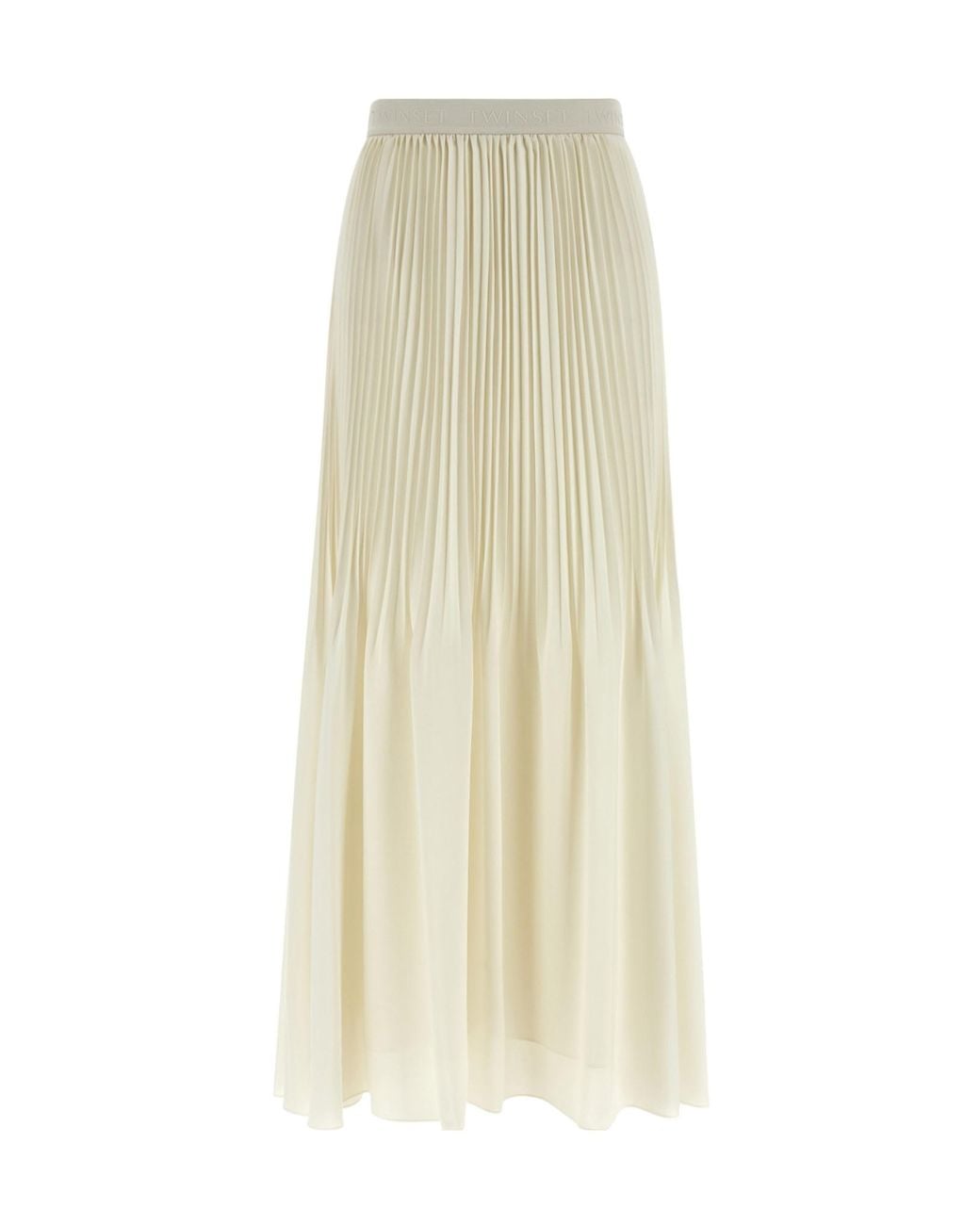 Twinset White Pleated Logo-Waist Long Skirt
