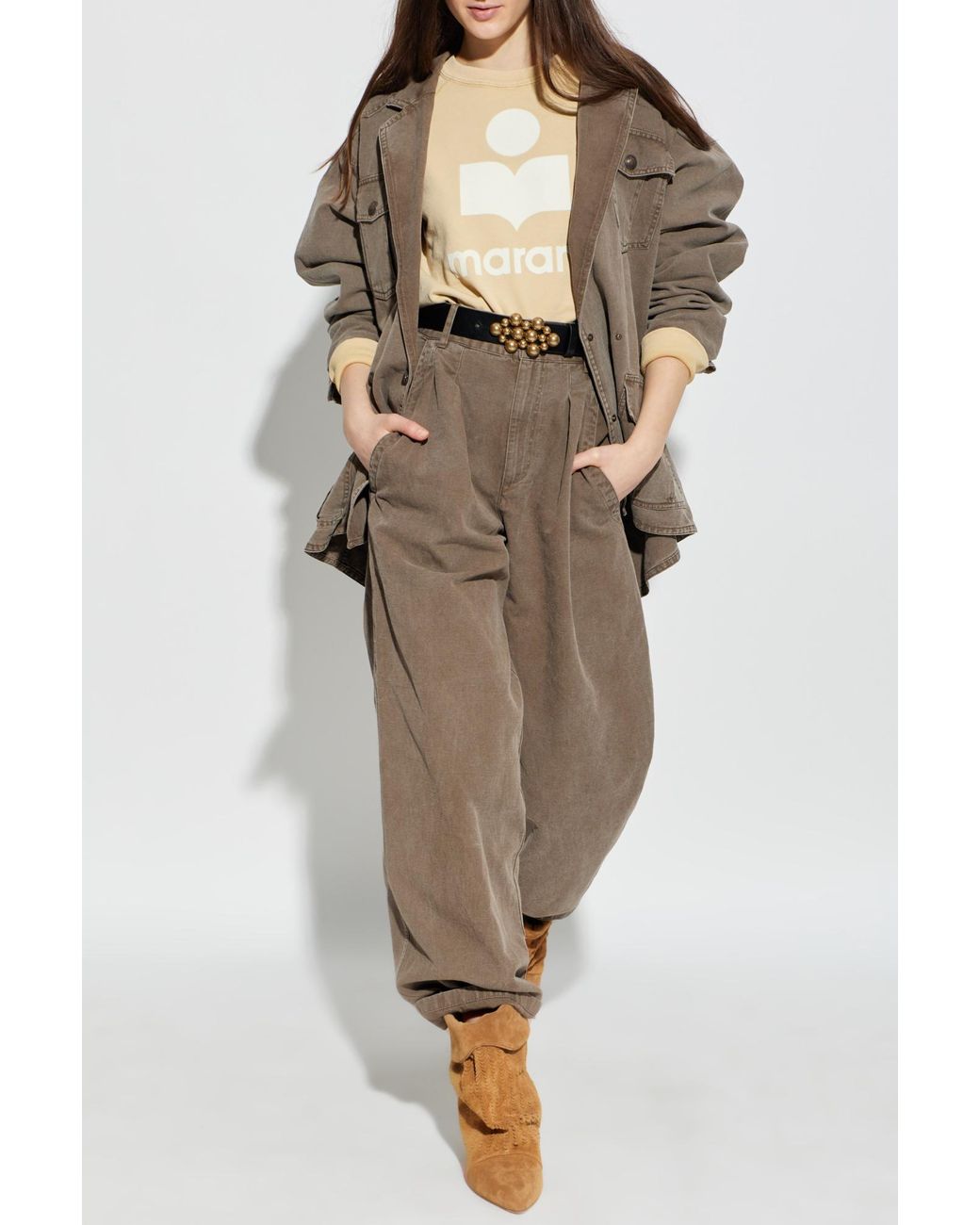 Isabel Marant Brown Double-Breasted Long-Sleeved Denim Jacket