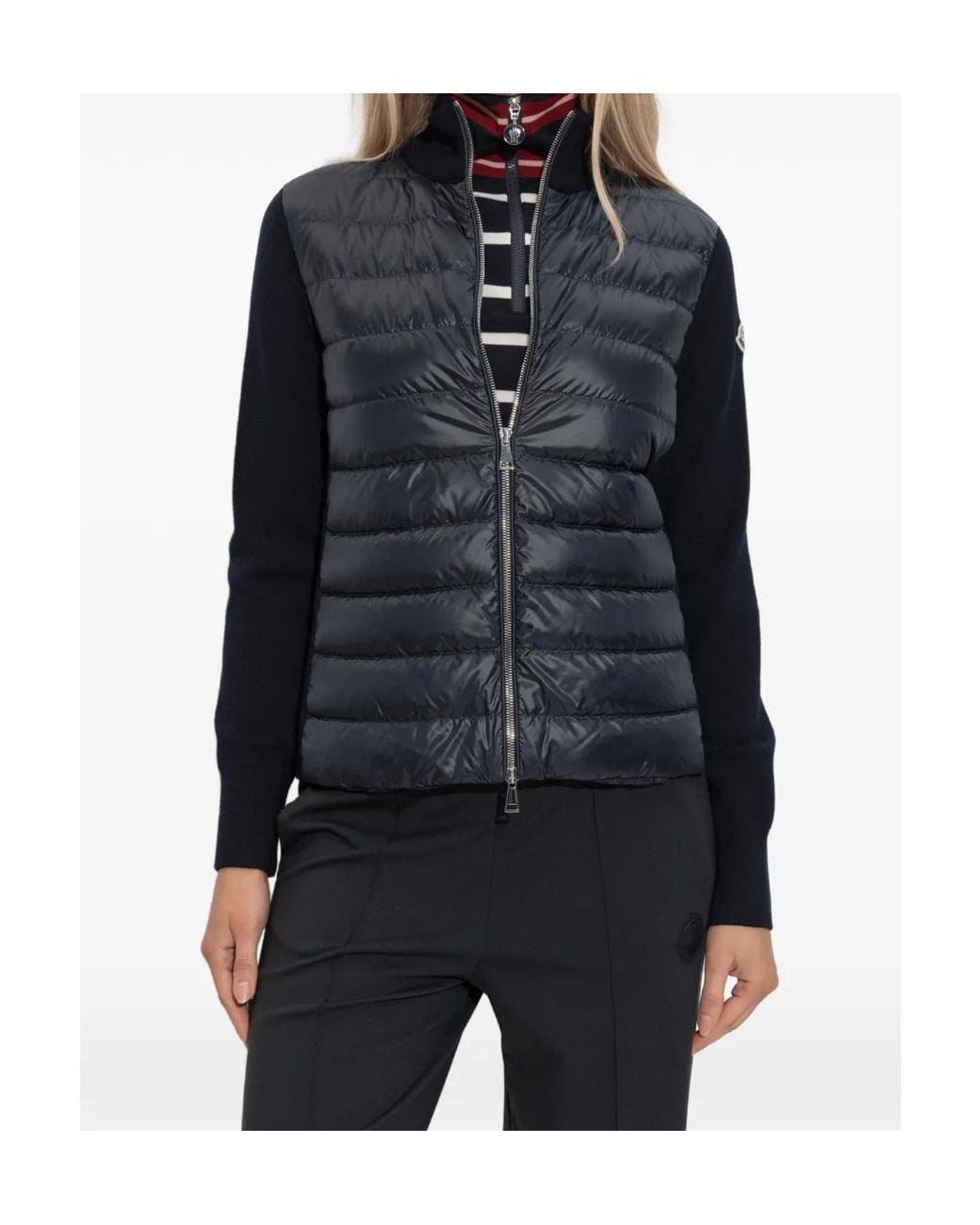 Moncler Blue Down Zip-Up Cardigan