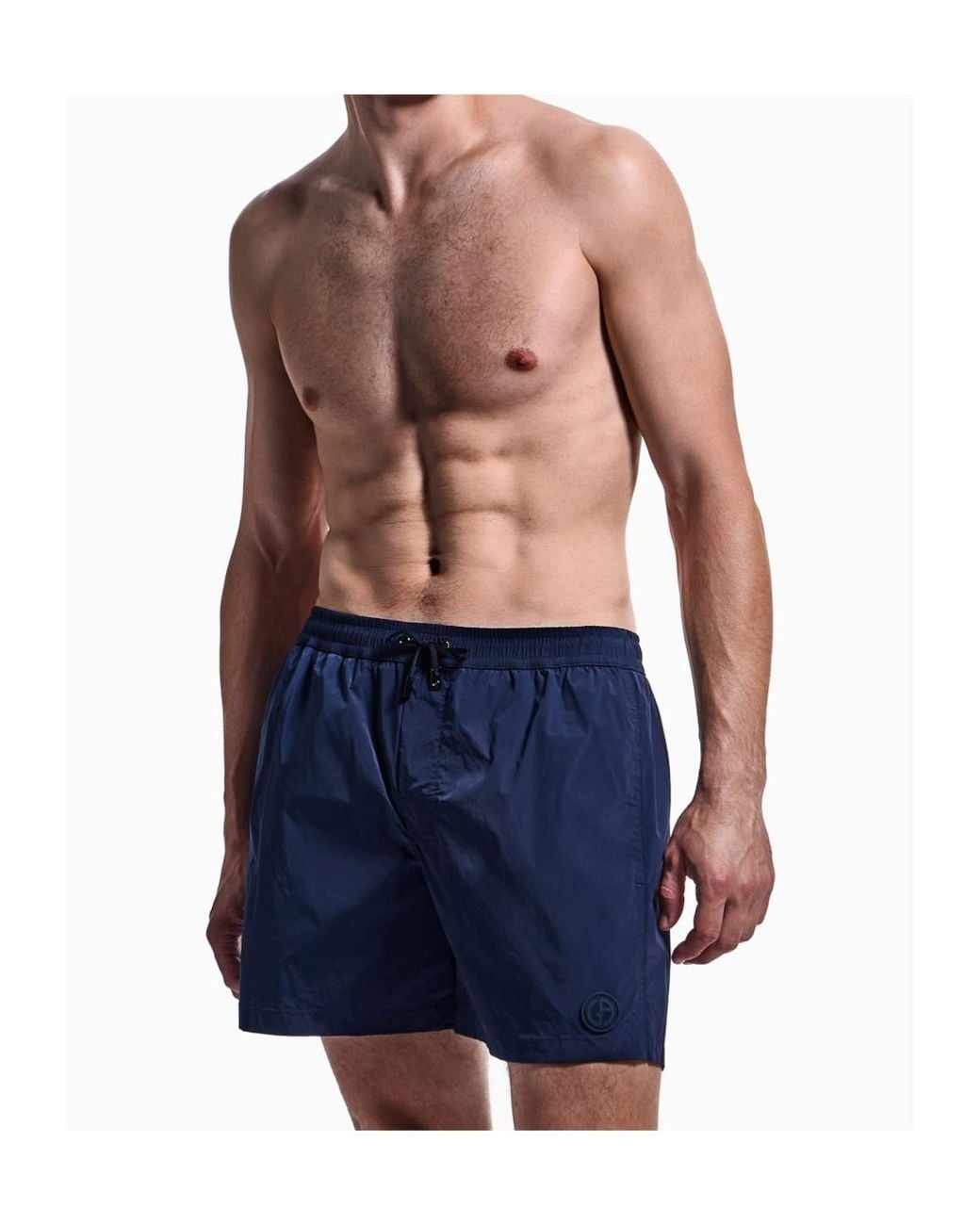 Giorgio Armani Blue Logo Patch Drawstring Swim Shorts for men