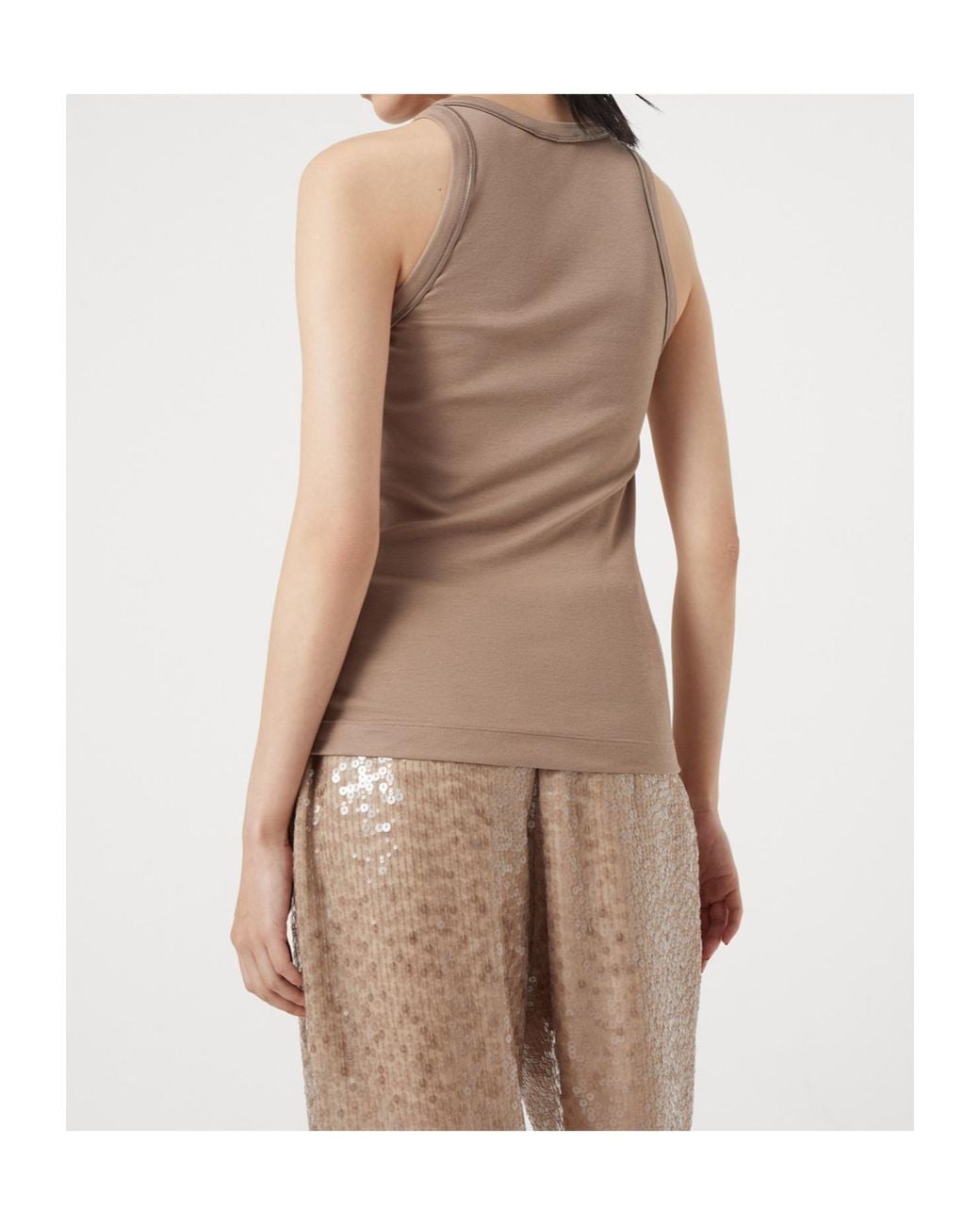 Brunello Cucinelli Brown Stretched Ribbed Jersey Top