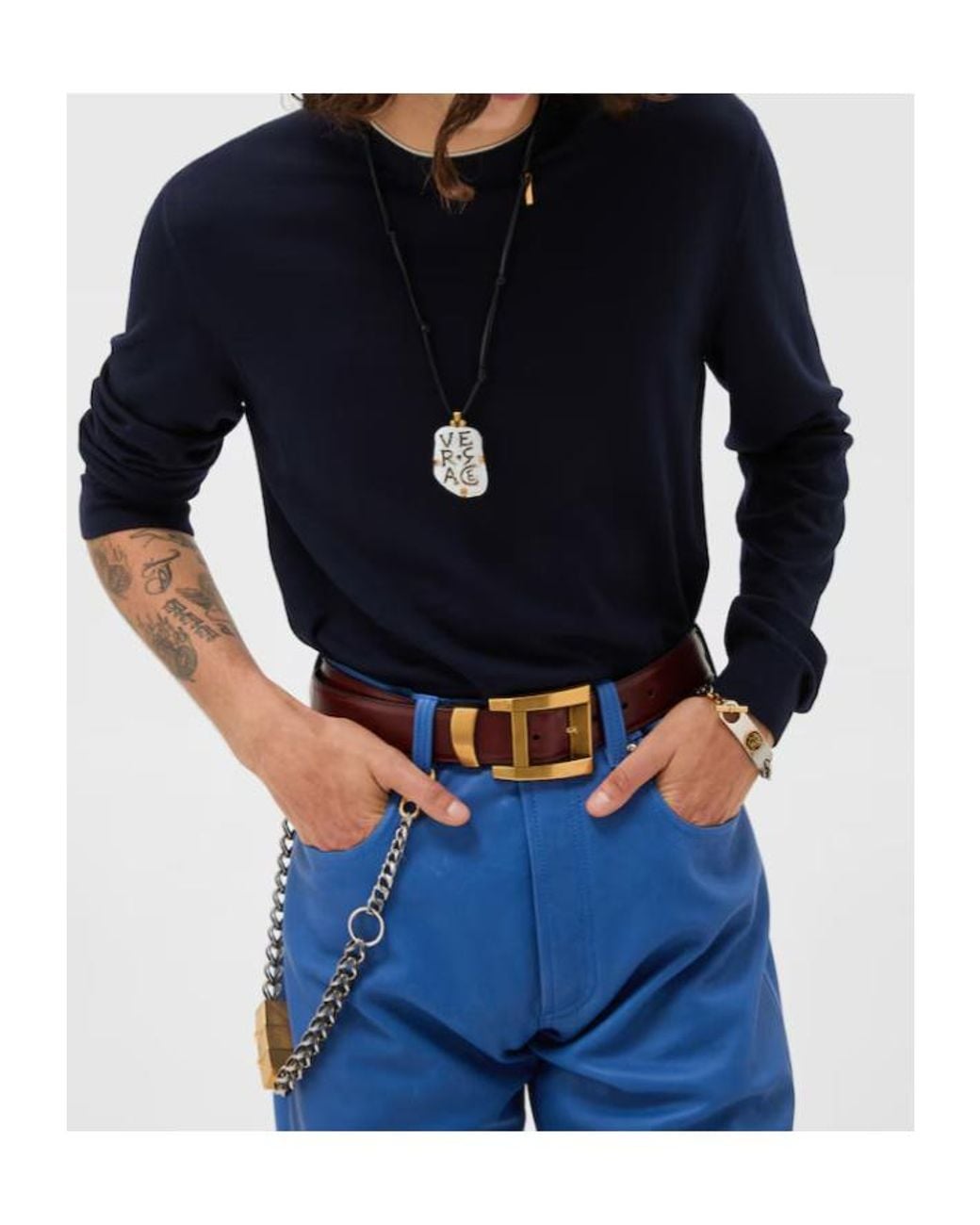Versace Blue Embroidered Knitted Crewneck Jumper for men