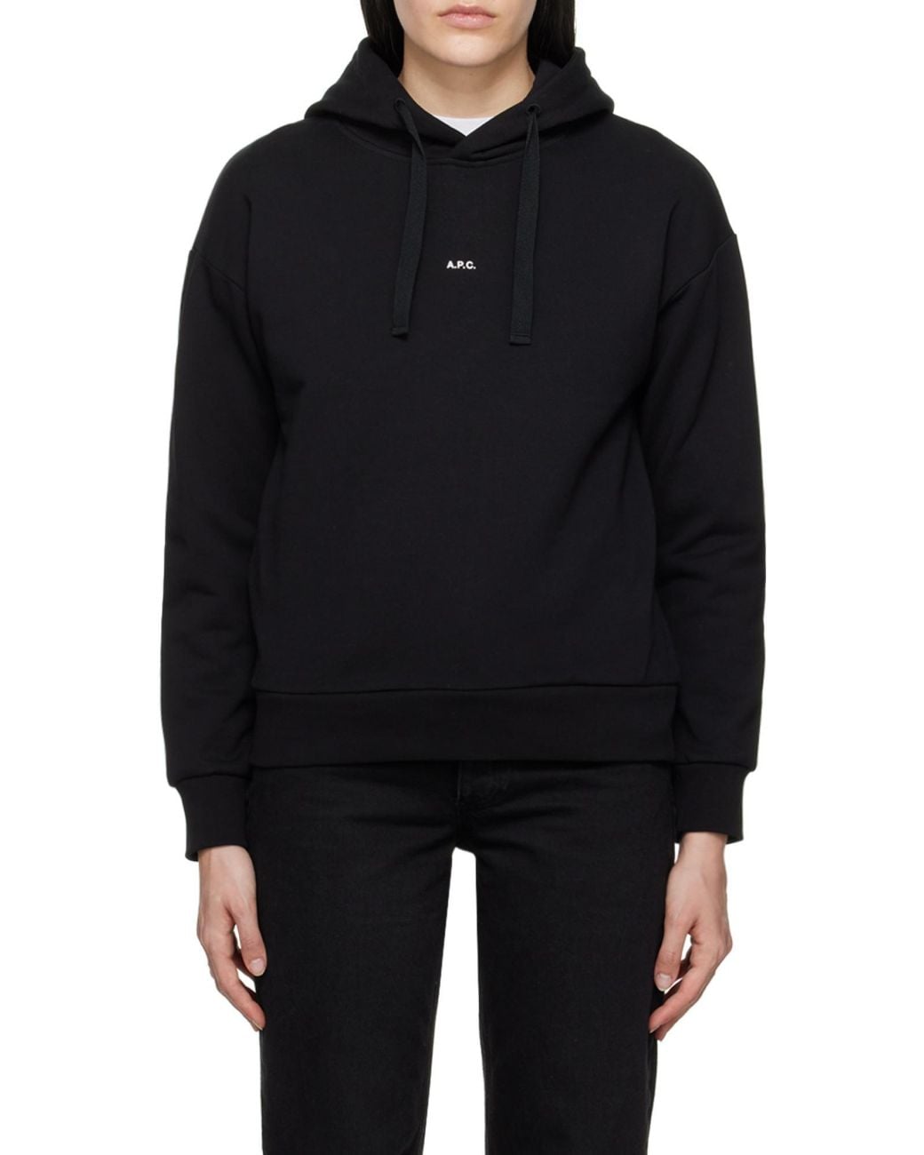A.P.C. Black Logo Printed Drawstring Hoodie