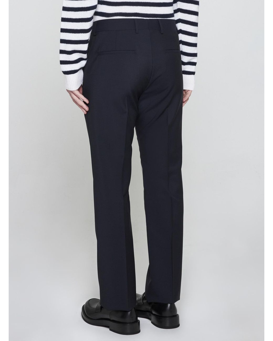 Valentino Blue Pleated Straight Leg Trousers for men