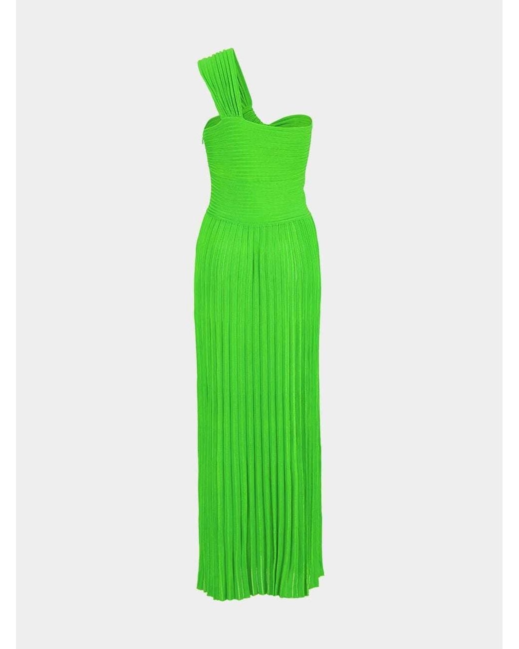 Gabriela Hearst Green One-Shoulder Pleated Maxi Dress