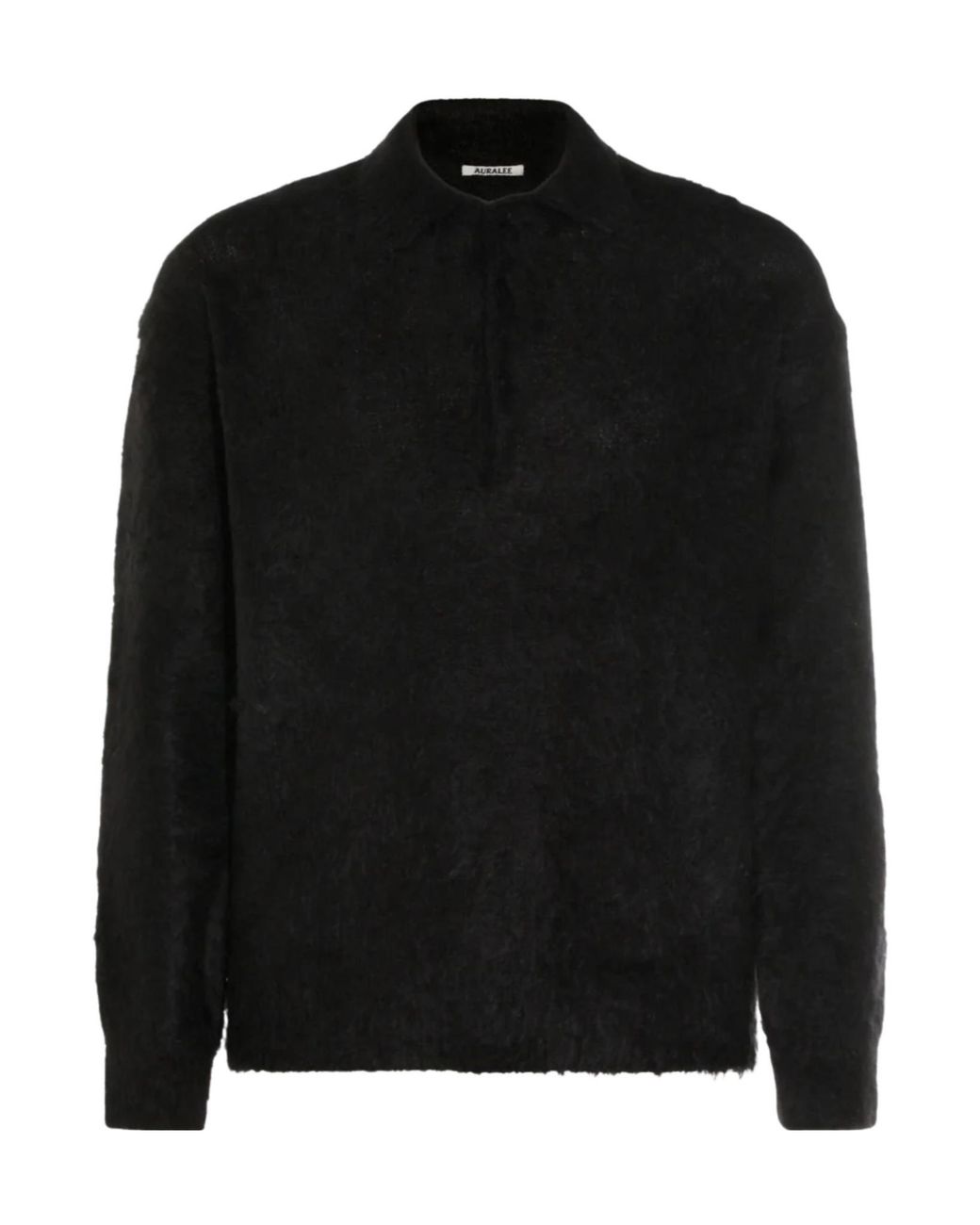Auralee Black Fuzzy Polo Knitted Sweater for men