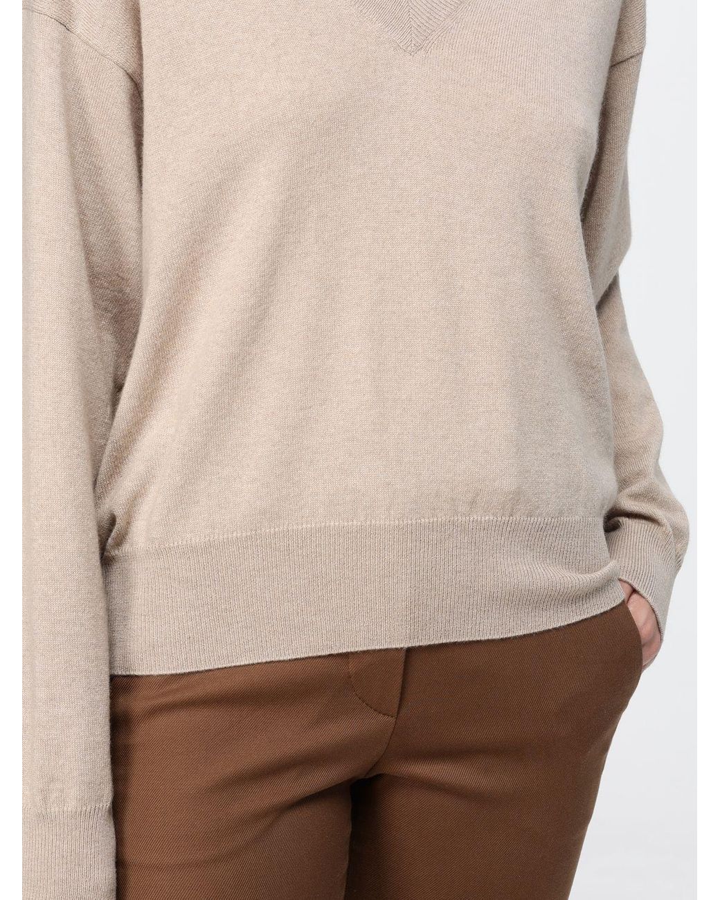 Brunello Cucinelli Natural V-Neck Cashmere Sweater