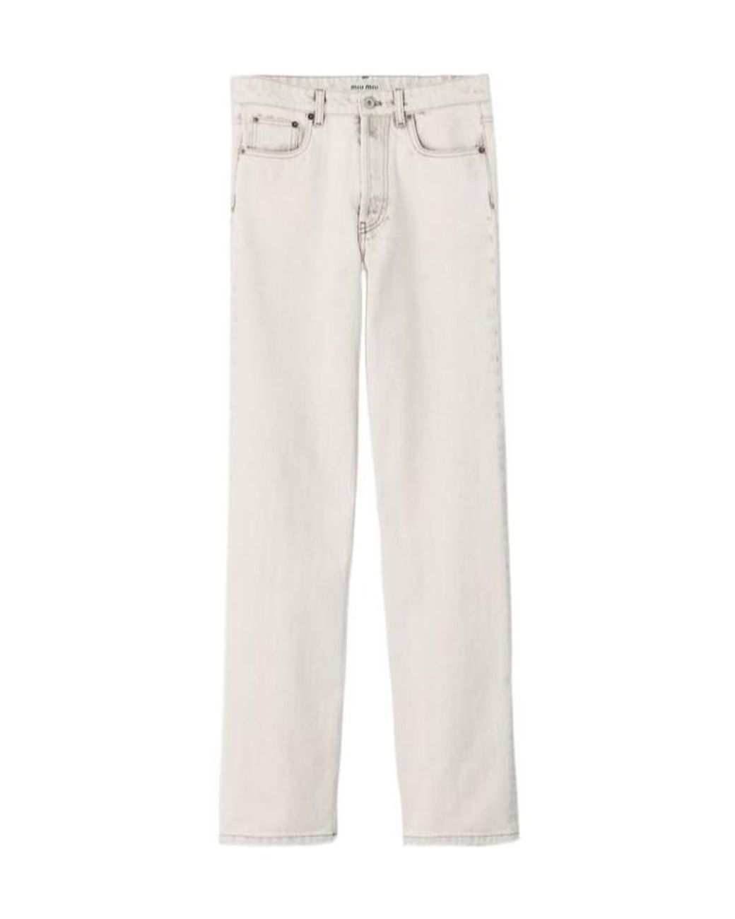 Miu Miu White Logo-Embroidered Denim Jeans