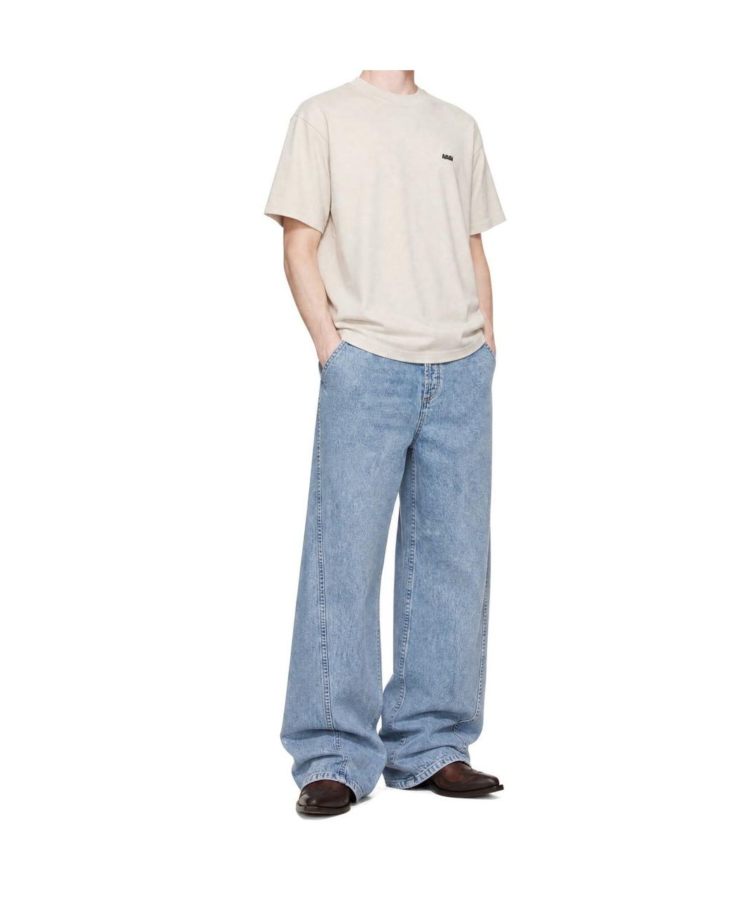 AVAVAV Blue Ribbed Crew-Neck T-Shirt for men