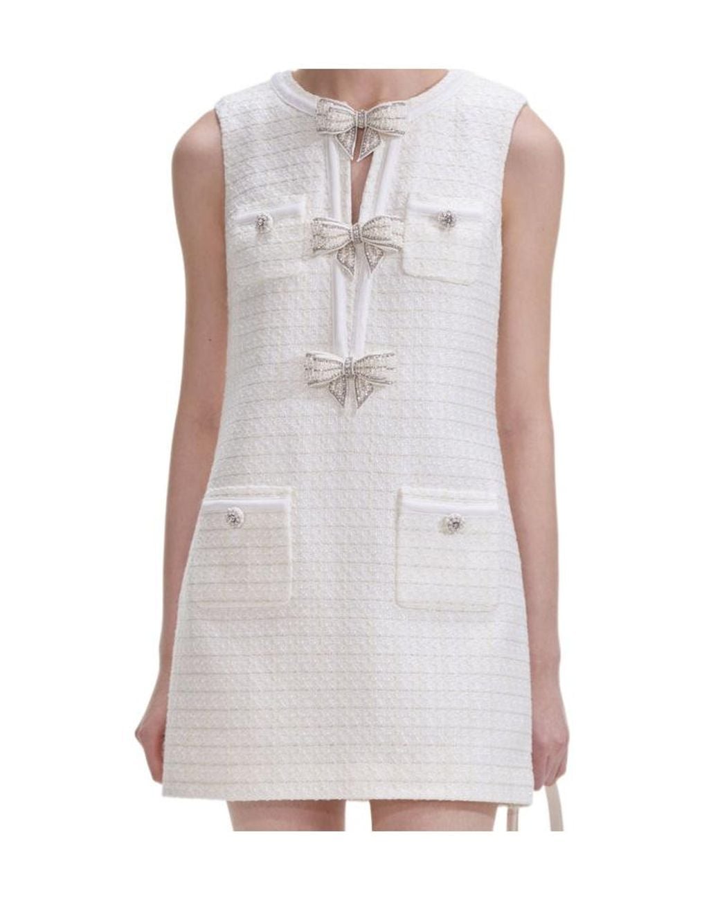 Self-Portrait White Boucle Bow Mini Dress