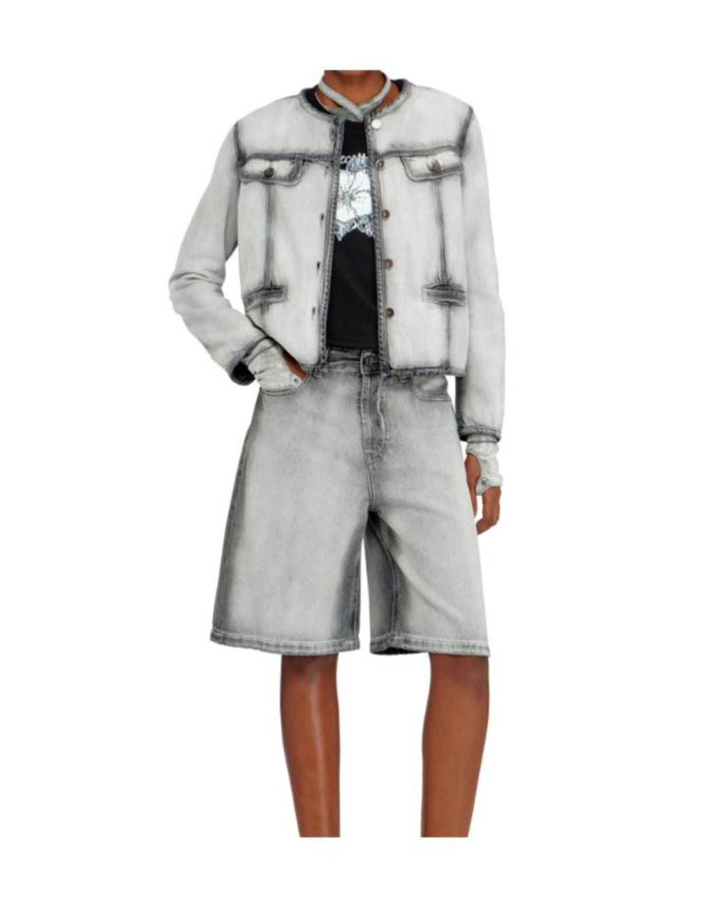 DIESEL Gray De Grafy Fsi Cropped Denim Jacket