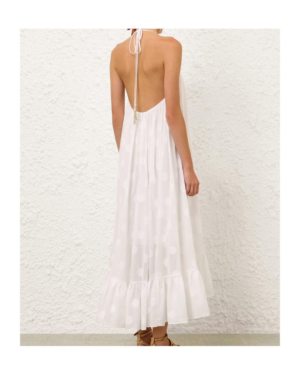 Zimmermann White Solstice Polka-Dot Ruffled Midi Dress