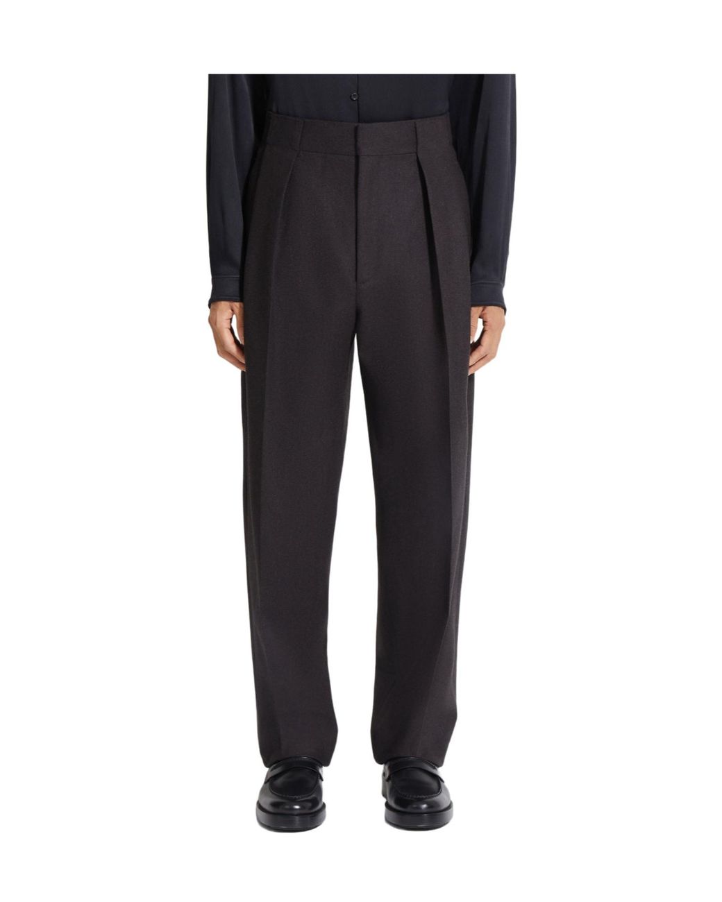 Zegna Black Pleated Wool Trousers for men