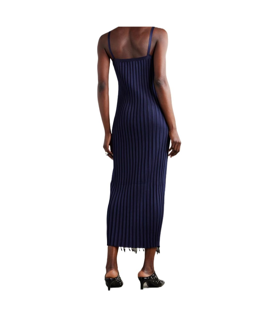 Jil Sander Blue Bead-Embellished Ribbed-Knit Maxi Dress