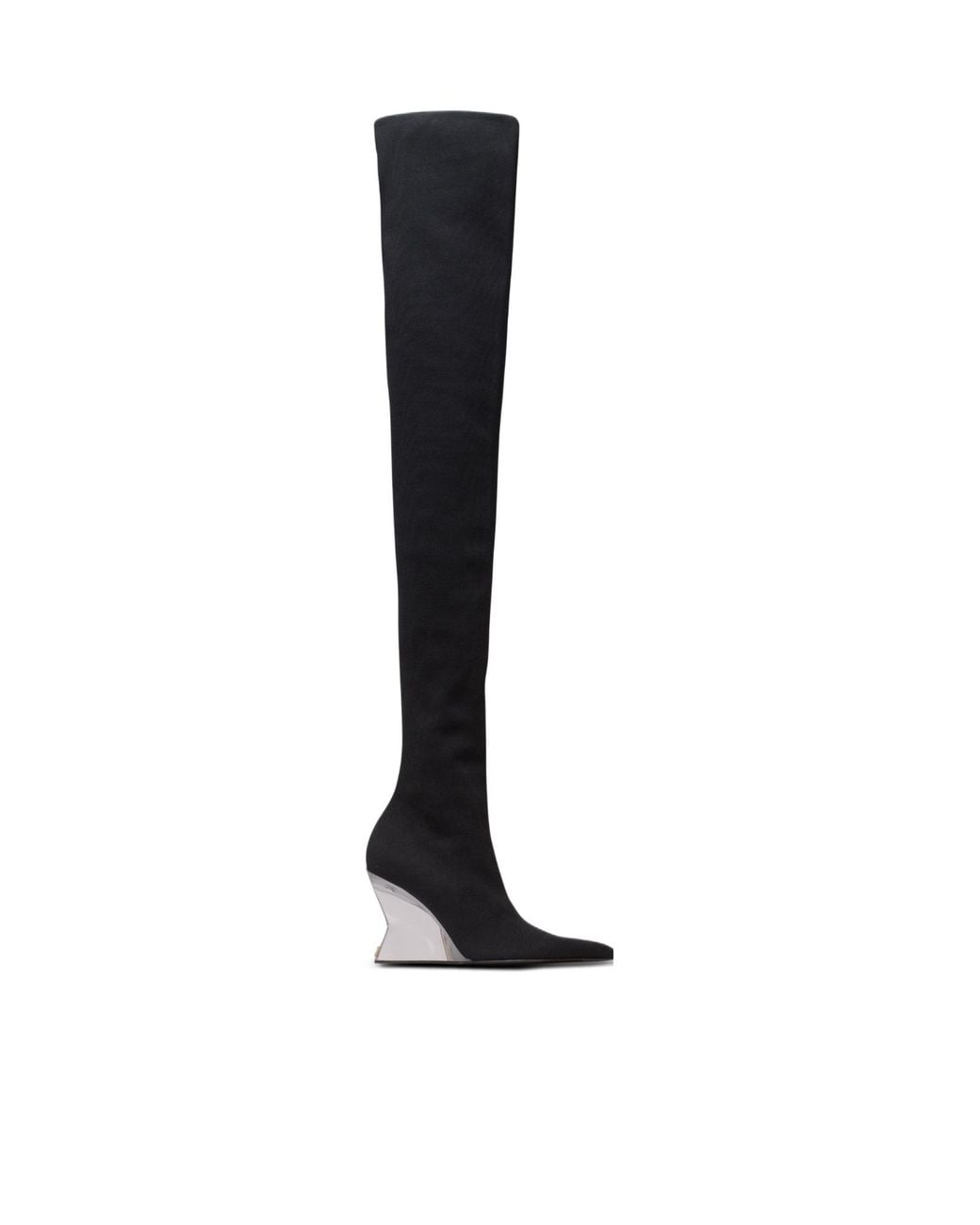 Balmain Black Wedge Knit Thigh-High Boots