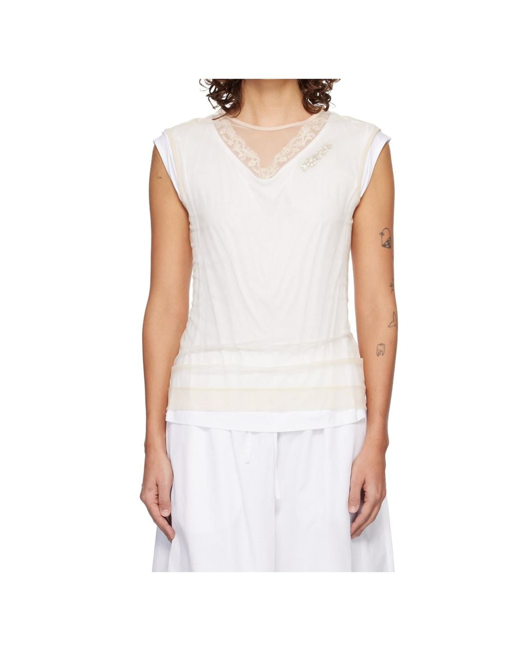 Simone Rocha White Layered Lace-Trimmed T-Shirt