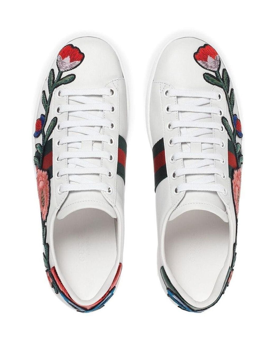 Gucci White Ace Flower Embroidery Casual Sneakers