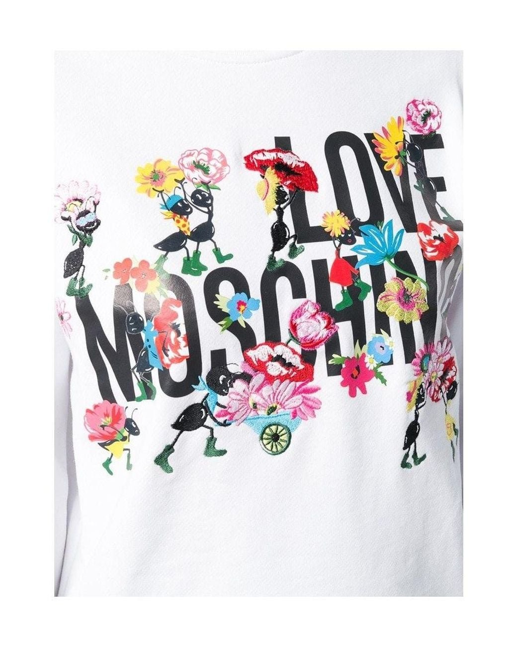 Moschino White Logo Flower Embroidered Sweater
