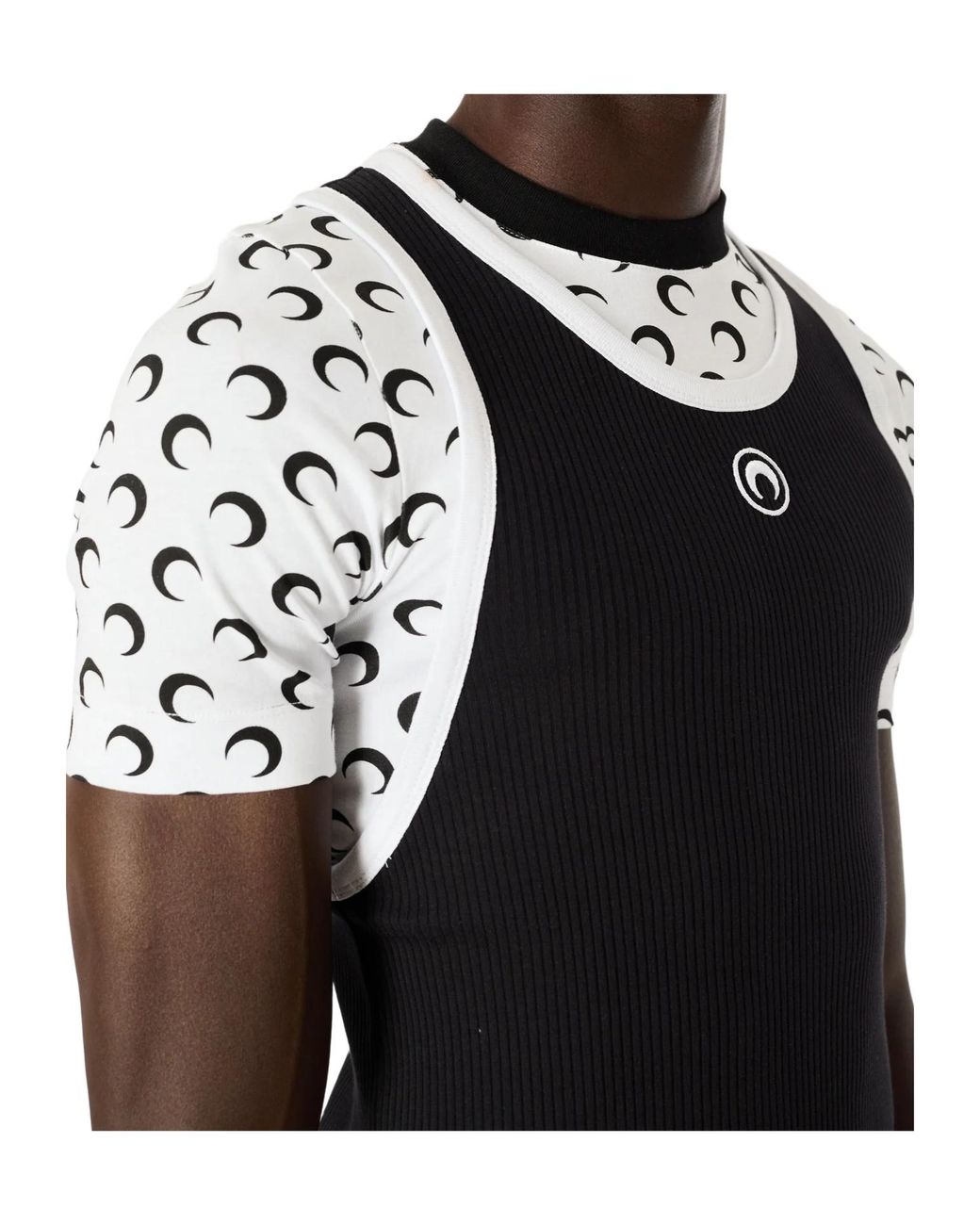 MARINE SERRE Black Layered Jersey Short Sleeved T-Shirt for men
