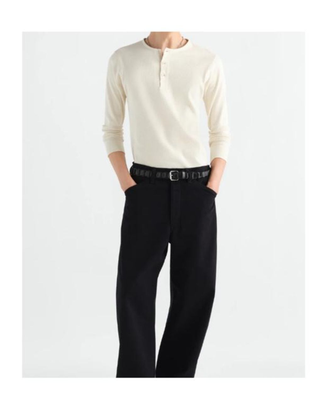 Lemaire White Ribbed Henley Long Sleeved Top for men