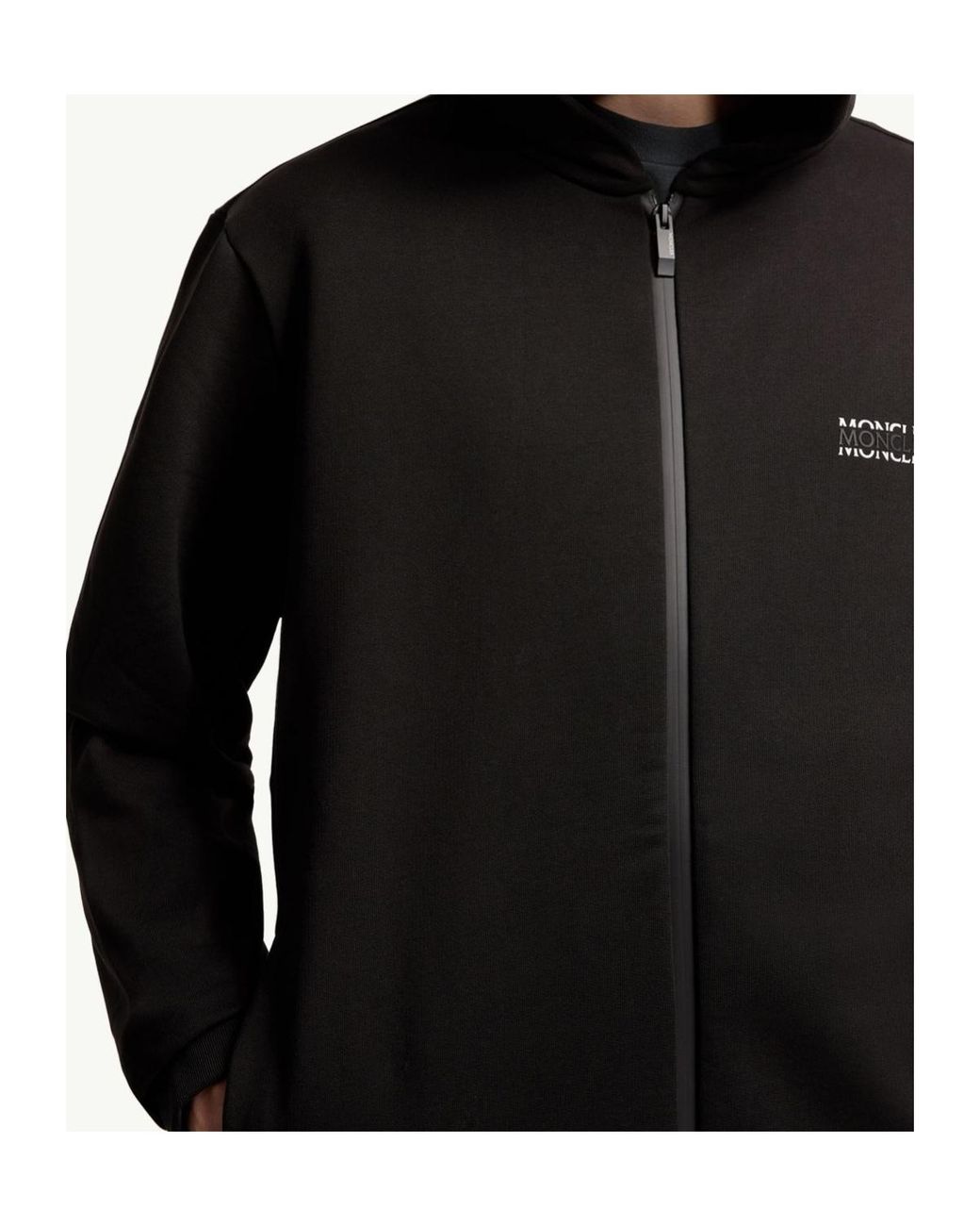 Moncler Black Logo Embroidered Zip-Up Hoodie for men