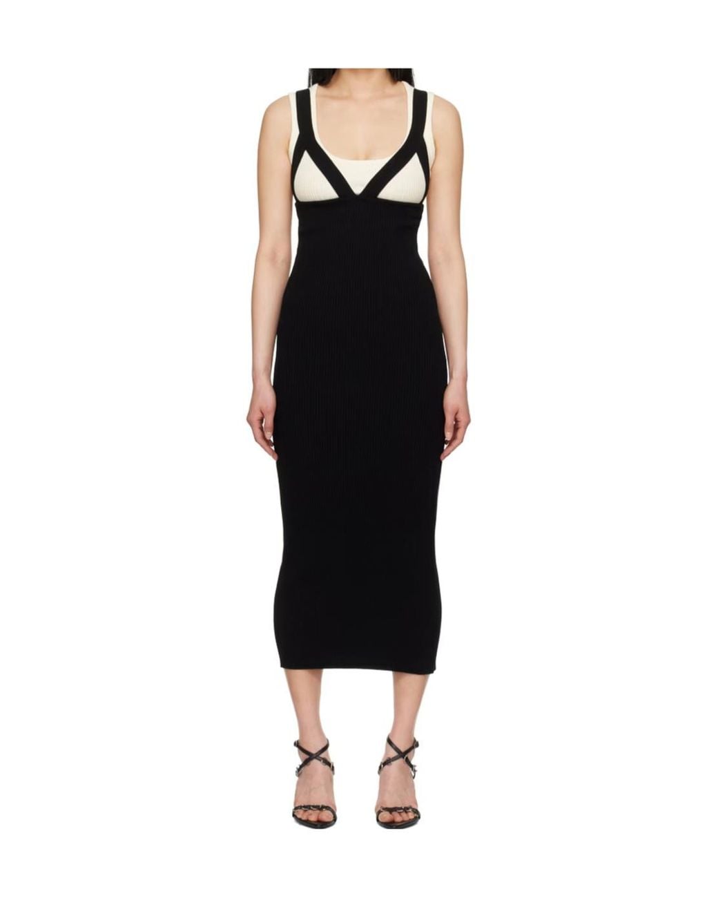 Jean Paul Gaultier Black Ribbed Knit Sleeveless Dress