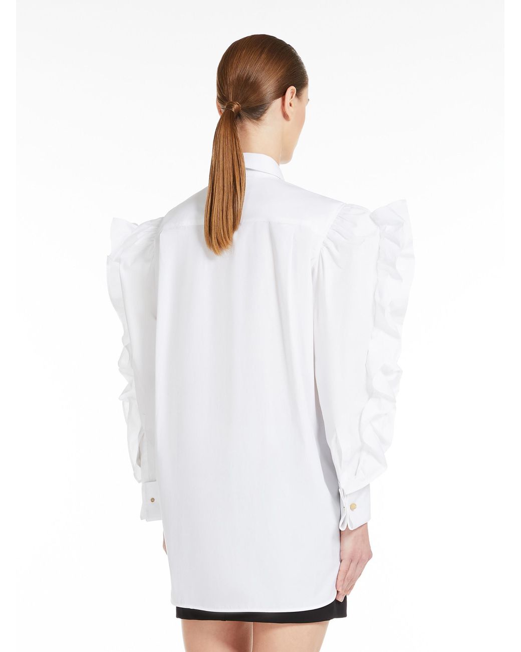 Max Mara White Pleiadi Buttoned Ruffle-Sleeved Shirt