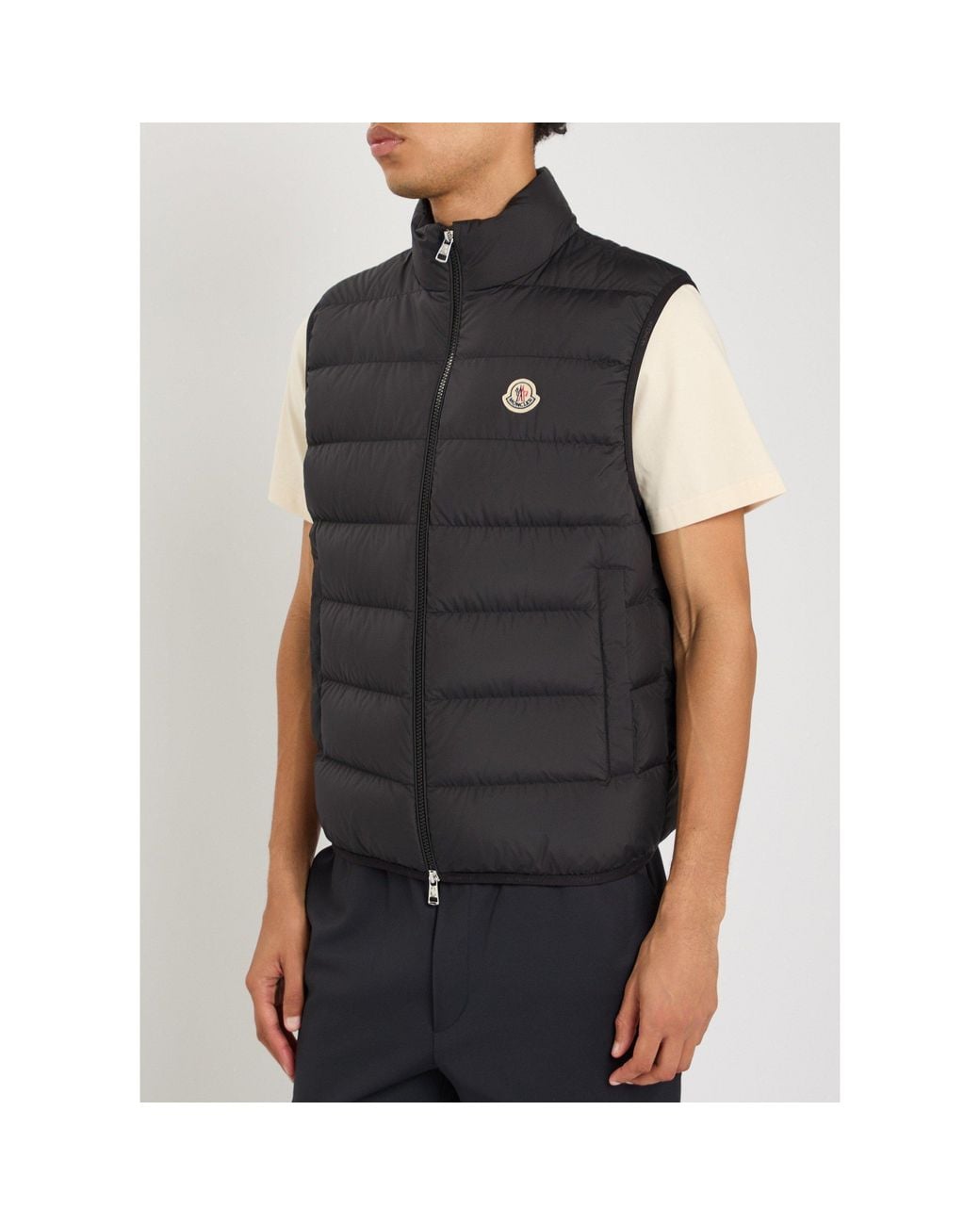 Moncler Black Horizontal Quilting Stand-Collar Down Vest for men