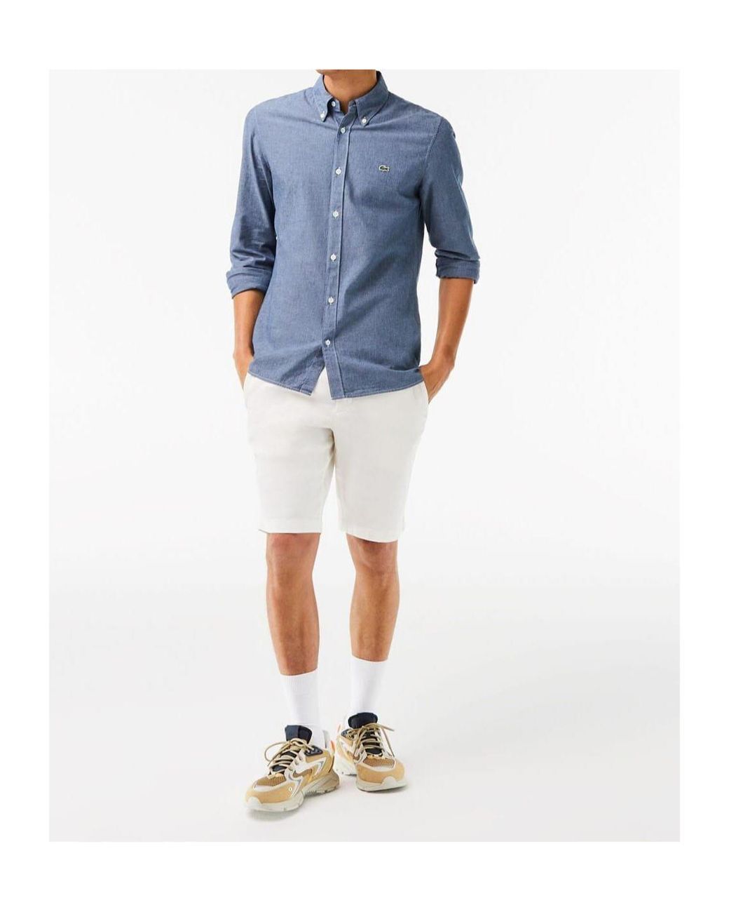 Lacoste Blue Slim Fit Concealed Placket Poplin Shirt for men