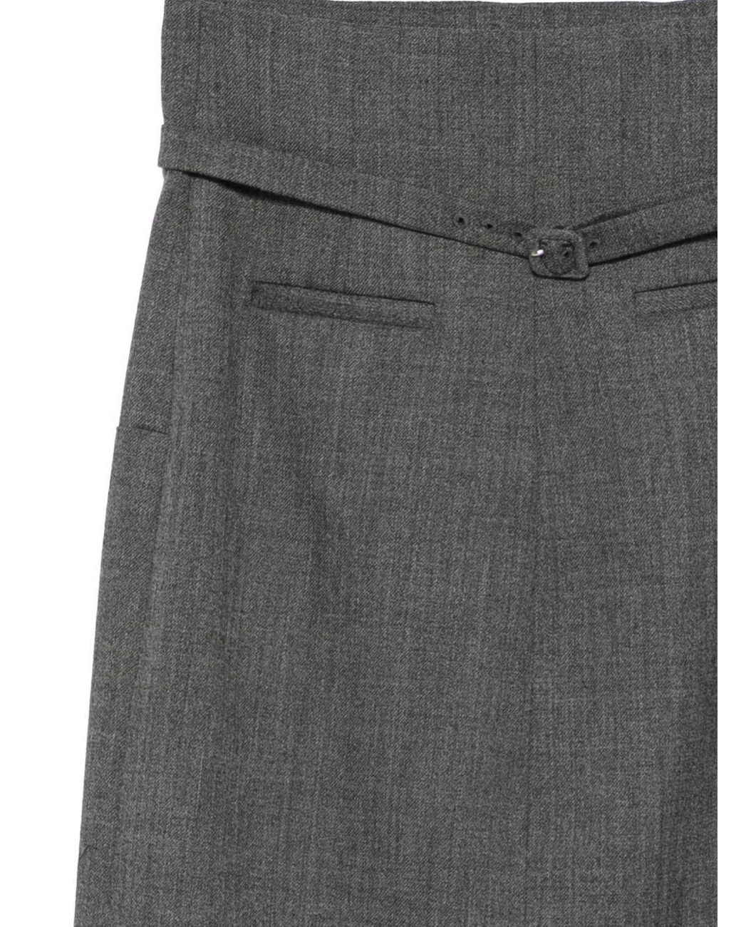 AMI Gray Belted Buckled Midi Skirt