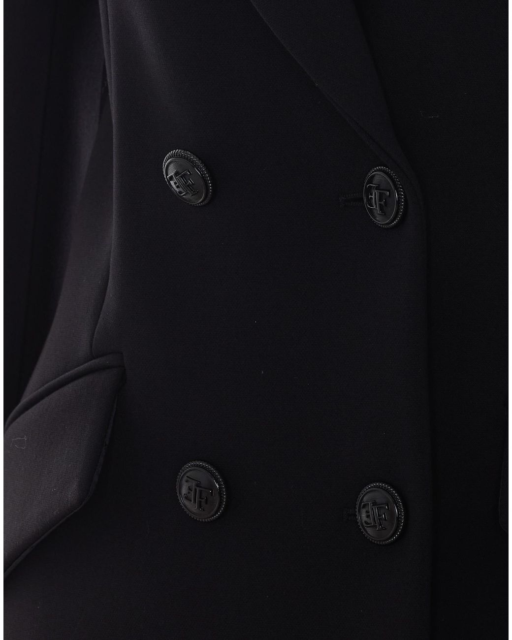 Elisabetta Franchi Black Double-Breasted Long Coat