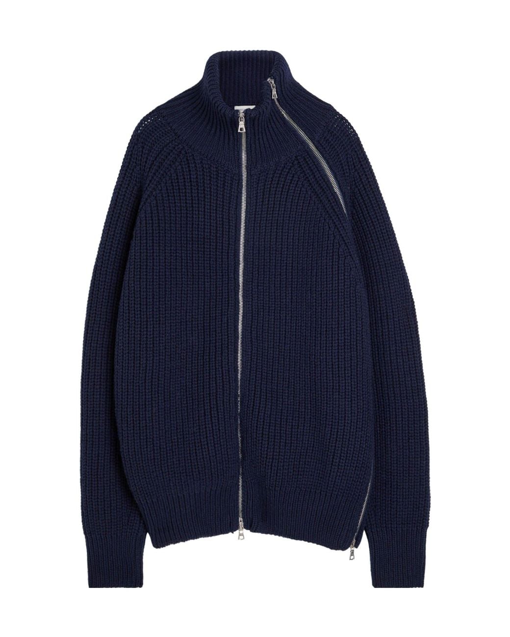 Dries Van Noten Blue Turtleneck Chunky-Knit Cardigan Jacket for men