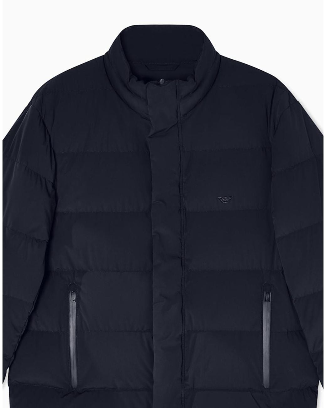 Emporio Armani Blue Nylon Down Jacket With Tone-On-Tone Logo On The Chest for men