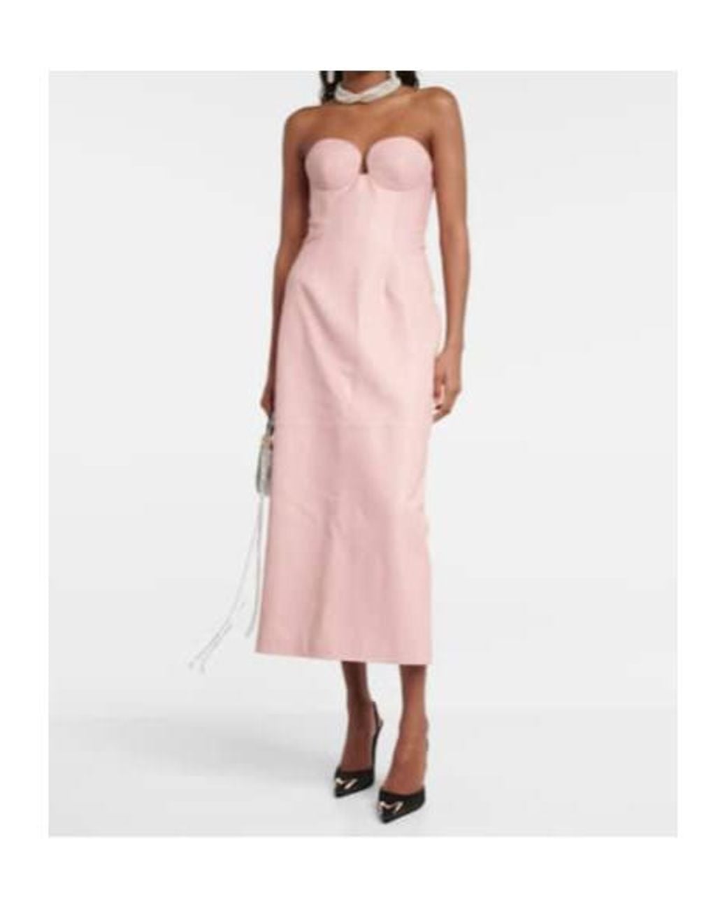 Magda Butrym Pink Leather Bustier Midi Dress