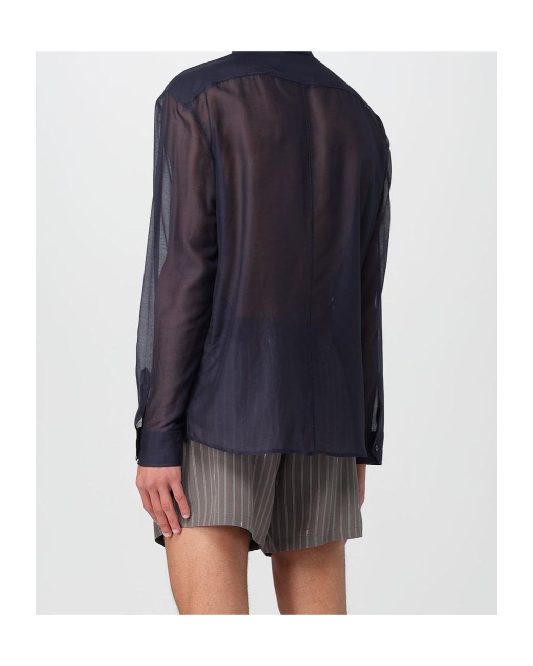 Saint Laurent Blue Shirt With Classic Collar And Contrasting Details I for men