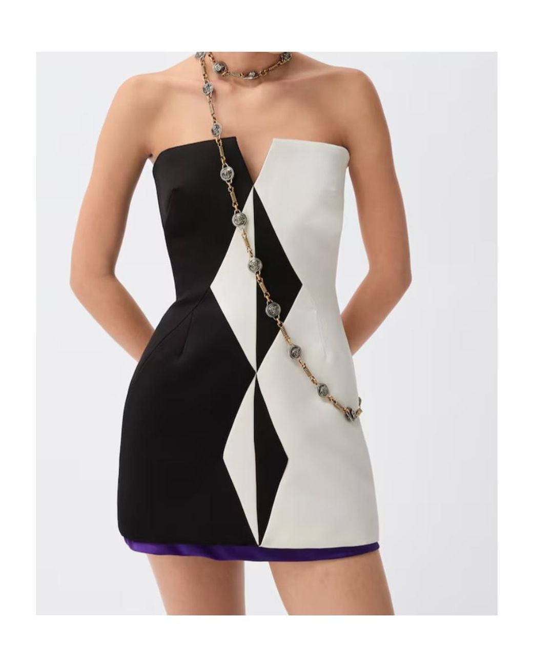 Versace Black Strapless Geometric Mini Dress