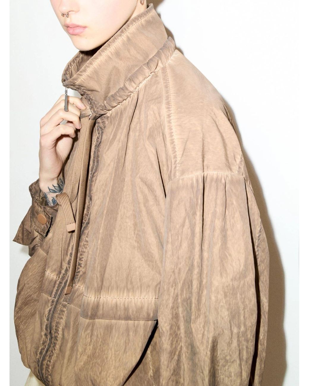 MAX&Co. Natural Oversized Nylon Bomber Jacket
