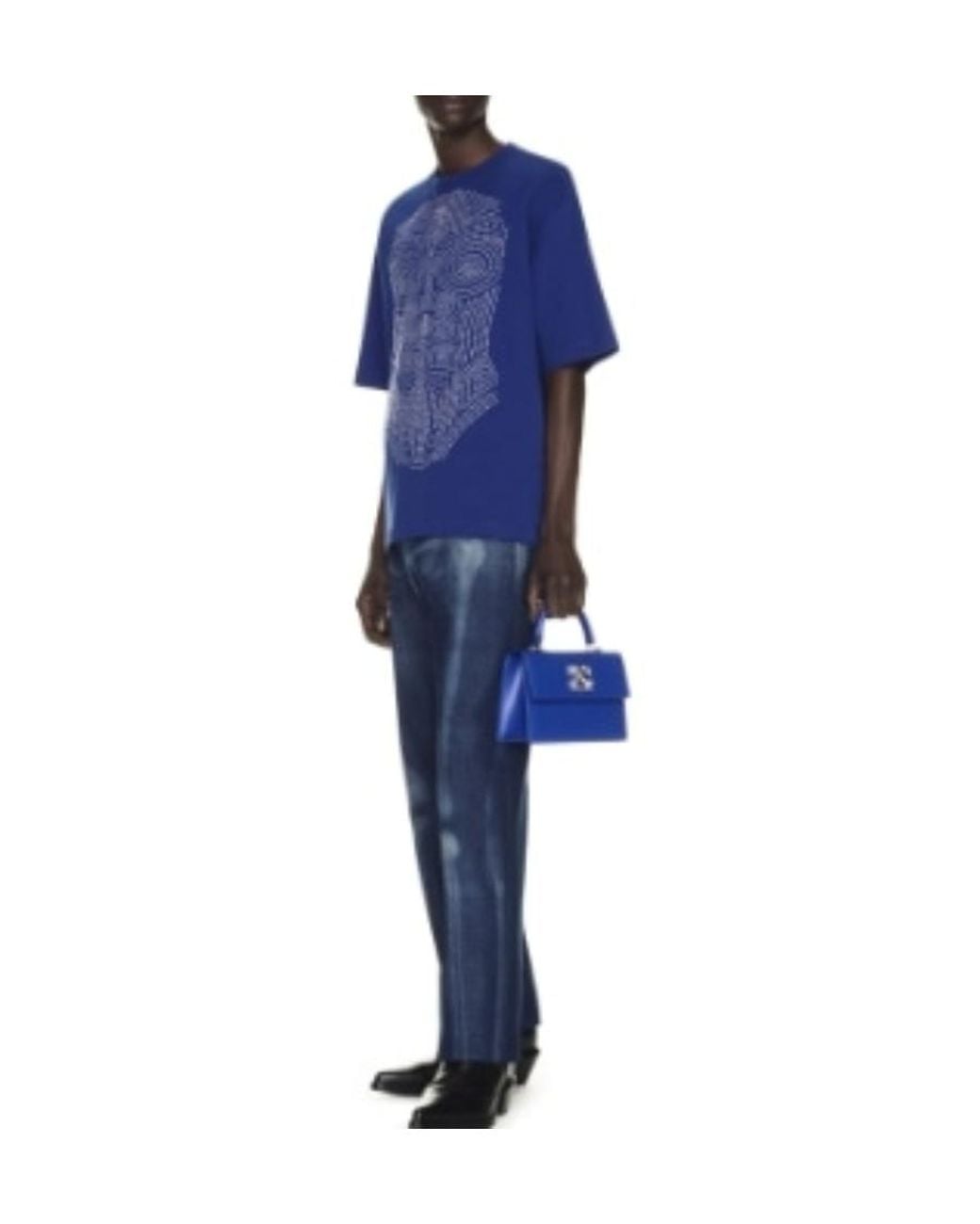 Off-White c/o Virgil Abloh Blue Logo Embroidered Crewneck T-Shirt for men